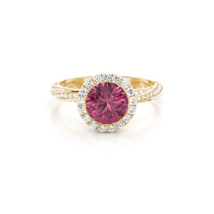 Bezel Setting Pink Tournamile Halo Engagement Ring