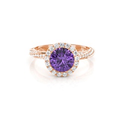 Bezel Setting Amethyst Halo Engagement Ring