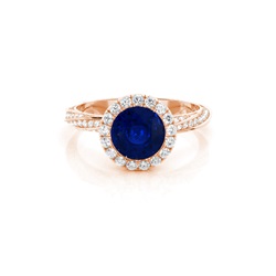 Bezel Setting Blue Sapphire Halo Engagement Ring