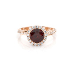 Bezel Setting Garnet Halo Engagement Ring