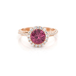 Bezel Setting Pink Tournamile Halo Engagement Ring