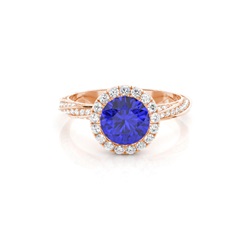 Bezel Setting Tanzanite Halo Engagement Ring