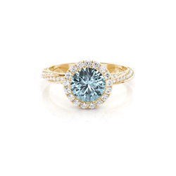 Bezel Setting Aquamarine Halo Engagement Ring