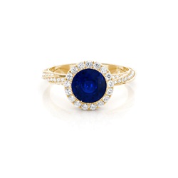 Bezel Setting Blue Sapphire Halo Engagement Ring