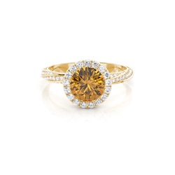 Bezel Setting Citrine Halo Engagement Ring