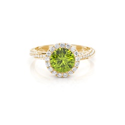 Bezel Setting Peridot Halo Engagement Ring