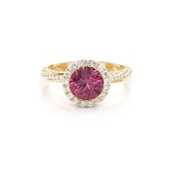 Bezel Setting Pink Tournamile Halo Engagement Ring