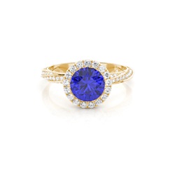 Bezel Setting Tanzanite Halo Engagement Ring