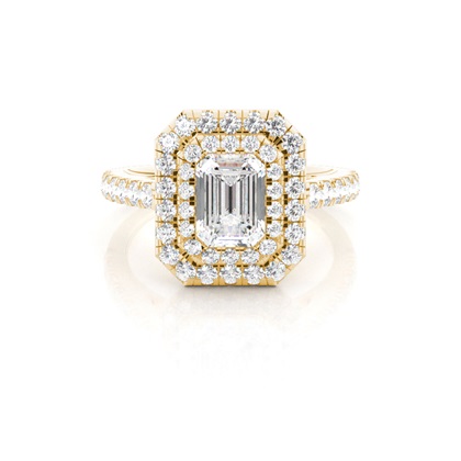Emerald Yellow Gold Halo Diamond Engagement Rings