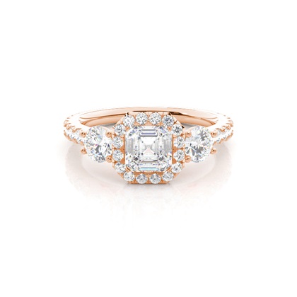 Asscher Rose Gold Halo Diamond Engagement Rings