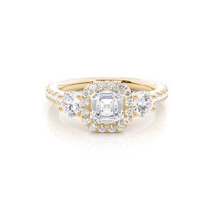 Asscher Yellow Gold Halo Diamond Engagement Rings