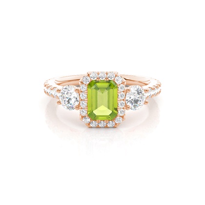 Prong Setting Peridot Halo Engagement Ring