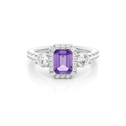 Prong Setting Amethyst Halo Engagement Ring