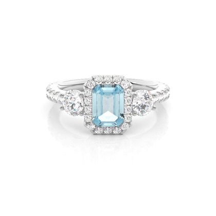 Prong Setting Aquamarine Halo Engagement Ring