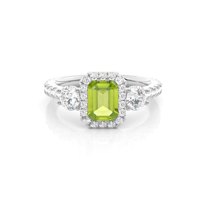 Prong Setting Peridot Halo Engagement Ring