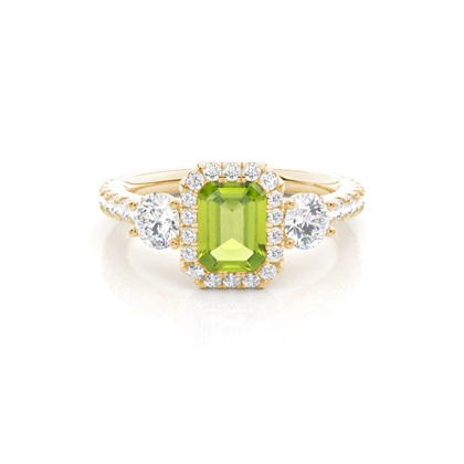 Prong Setting Peridot Halo Engagement Ring