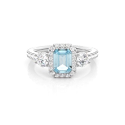 Prong Setting Aquamarine Halo Engagement Ring