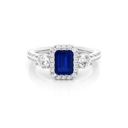 Prong Setting Blue Saphire Halo Engagement Ring