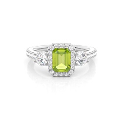 Prong Setting Peridot Halo Engagement Ring