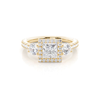 Princess Yellow Gold Halo Diamond Engagement Rings