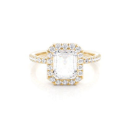 Emerald Yellow Gold Halo Diamond Engagement Rings