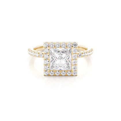 Princess Yellow Gold Halo Diamond Engagement Rings