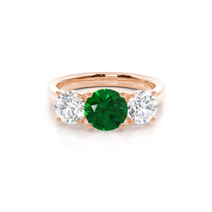 4 Prong Setting Emerald Three Stone Ring