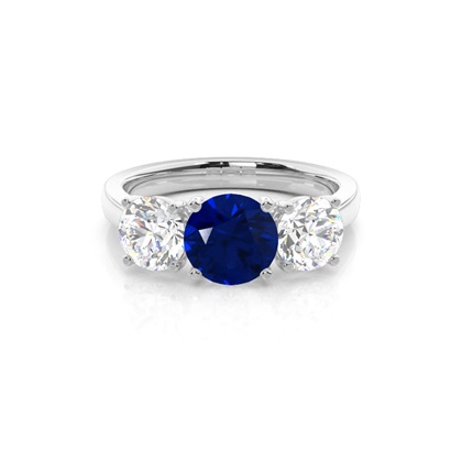 4 Prong Setting Blue Sapphire Three Stone Ring