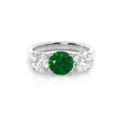 4 Prong Setting Emerald Three Stone Ring