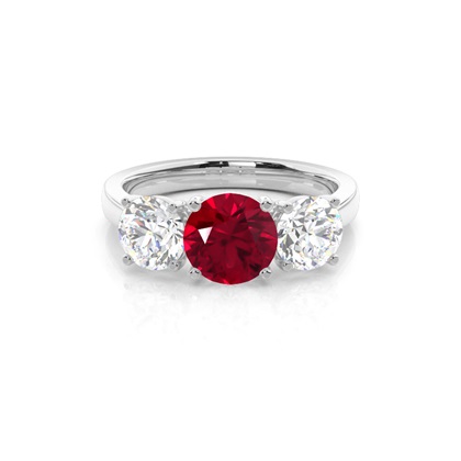 4 Prong Setting Ruby Three Stone Ring