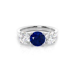 4 Prong Setting Blue Sapphire Three Stone Ring