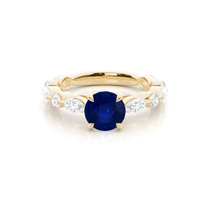 Round Yellow Gold Gemstone Diamond Engagement Rings