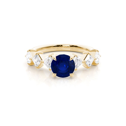 Round Yellow Gold Gemstone Diamond Engagement Rings