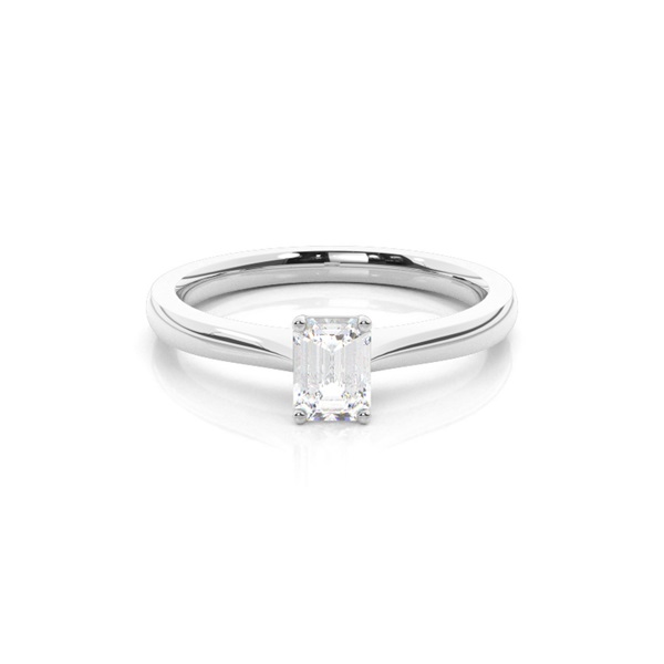 4 Prong Setting Emerald Diamond Plain Engagement Ring