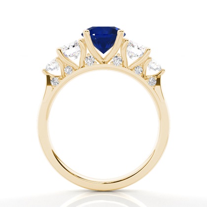 Fünf-Steine-Ring mit blauem Saphir in Krappenfassung