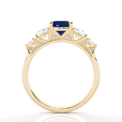 Fünf-Steine-Ring mit blauem Saphir in Krappenfassung