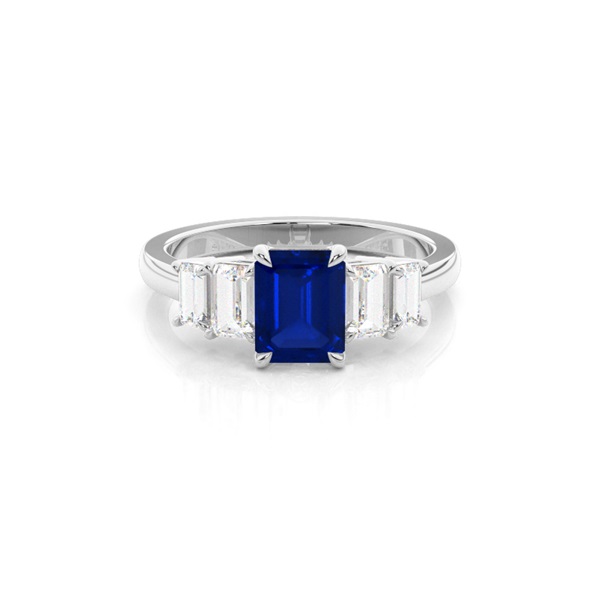 Prong Setting Bule Sapphire Side Stone Ring