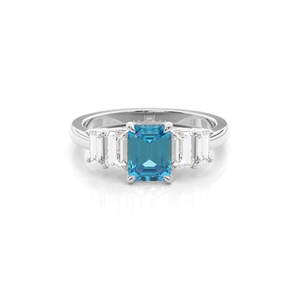 Prong Setting Blue Topaz Side Stone Ring