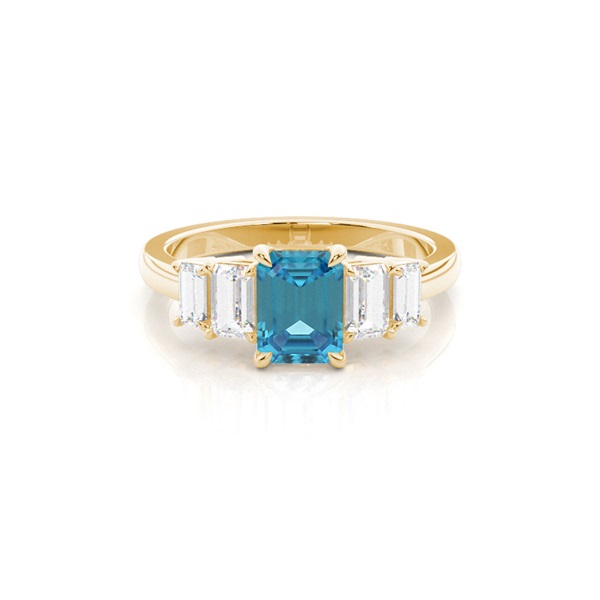 Prong Setting Blue Topaz Side Stone Ring