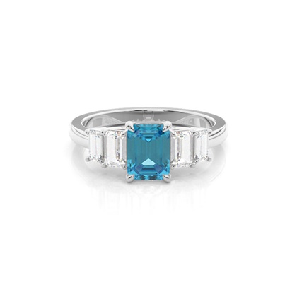 Prong Setting Blue Topaz Side Stone Ring