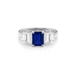 Prong Setting Bule Sapphire Side Stone Ring