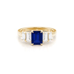 Prong Setting Bule Sapphire Side Stone Ring