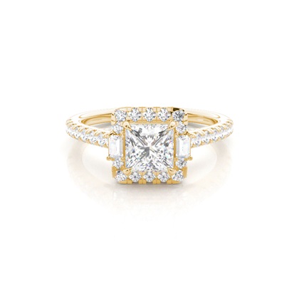 Princess Yellow Gold Halo Diamond Engagement Rings