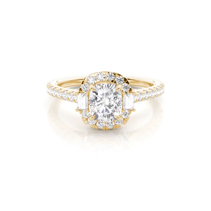 Cushion Yellow Gold Halo Diamond Engagement Rings