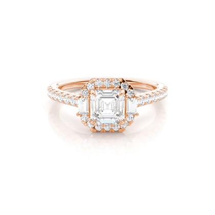 Asscher Rose Gold Halo Diamond Engagement Rings