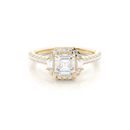 Asscher Yellow Gold Halo Diamond Engagement Rings