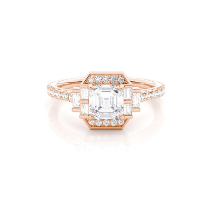 Asscher Rose Gold Halo Diamond Engagement Rings