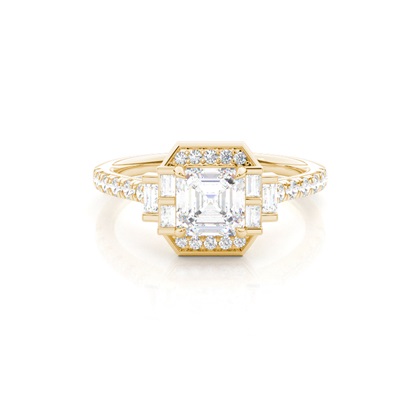 Asscher Yellow Gold Halo Diamond Engagement Rings
