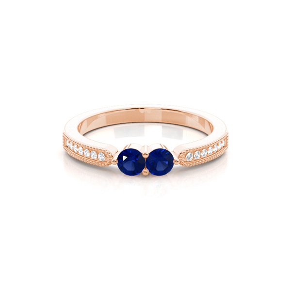 Prong Setting Round Blue Sapphire Two Stone Ring