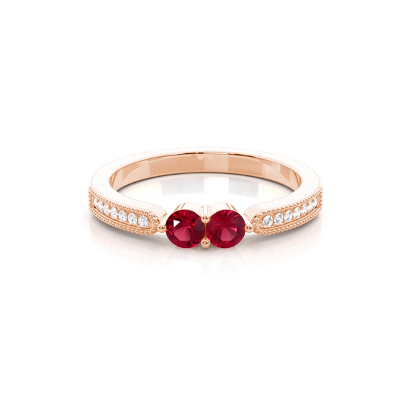 Prong Setting Round Ruby Two Stone Ring